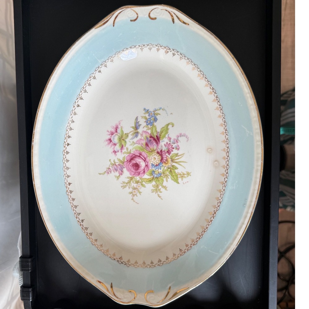 1949 Homer Laughlin Eggshell Georgian Chateau Blue Oval Serving Platter K49N5